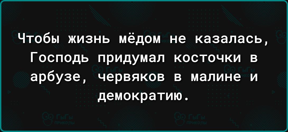 Чтобы жизнь мёдом не казалась Господь придумал косточки в арбузе червяков в малине и демократию4