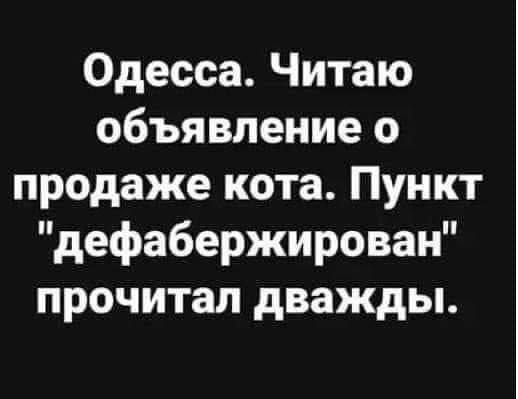 Одесса Читаю объявление о продаже кота Пункт дефабержирован прочитал дважды