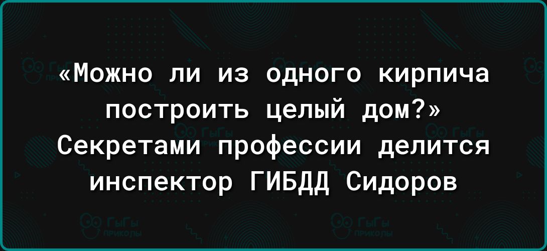 Можно ли из одного кирпича построить целый дом Секретами профессии делится инспектор ГИБДД Сидоров