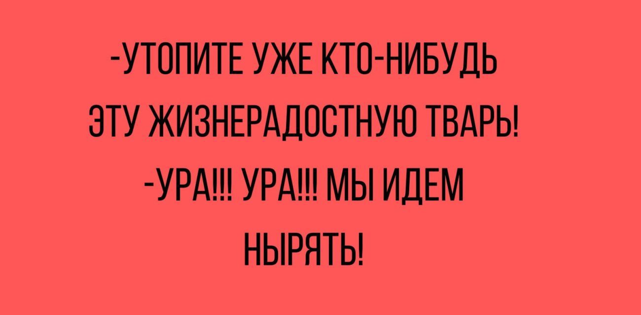 УТ0ПИТЕ УЖЕ КТП НИБУДЬ ЭТУ ЖИЗНЕРАДПСТНУЮ ТВАРЫ УРА УРА МЫ ИДЕМ НЫРЯТЬ