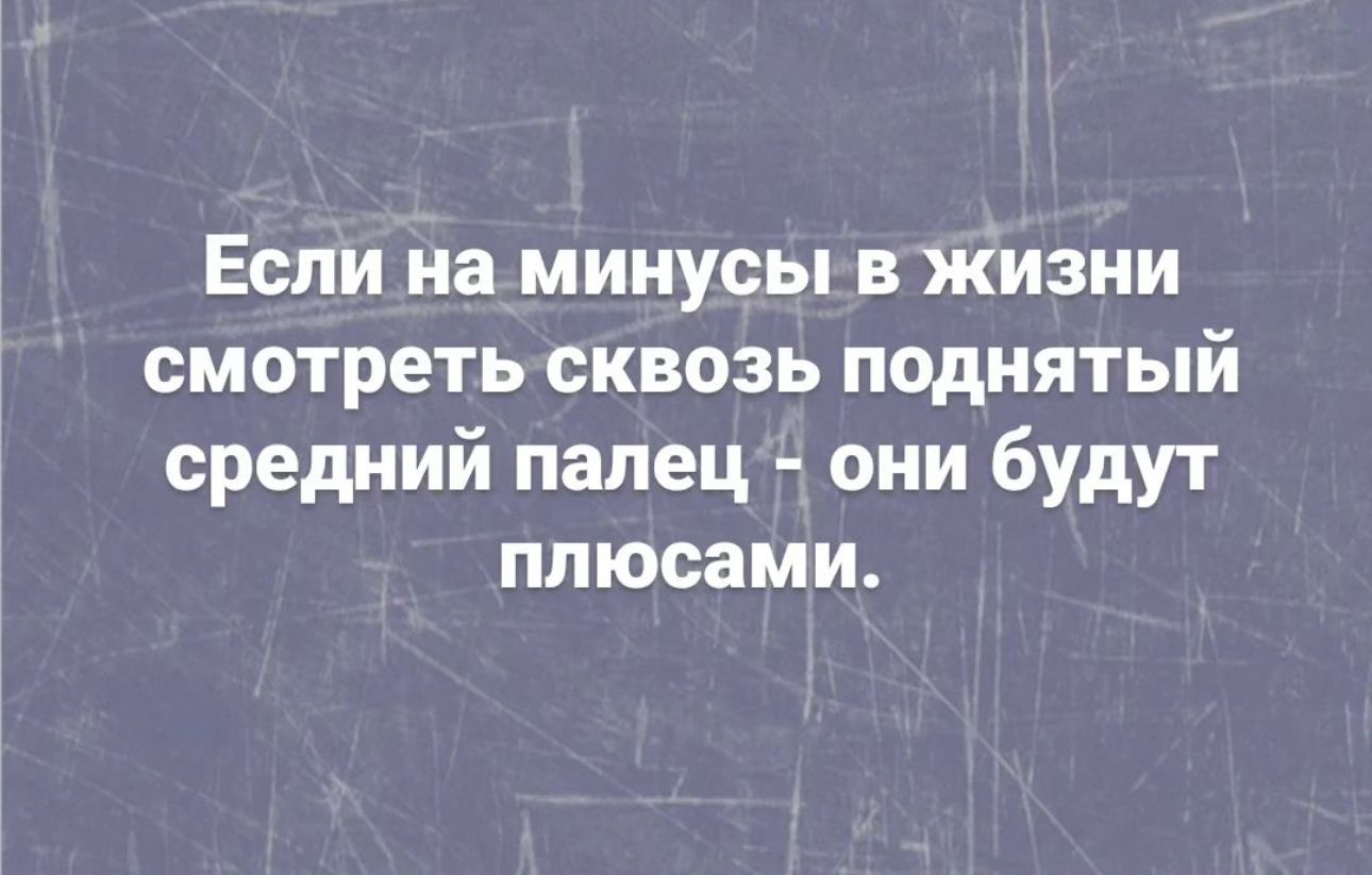 Если на минусы в жизни смотреть сквозь поднятый средний палец они будут плюсами