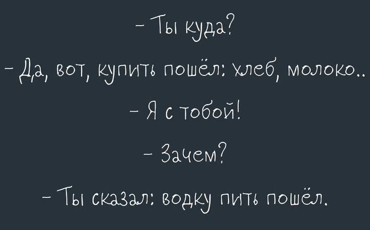 Ты куда Да вот купить пошёл хлеб молока Я с тобойі Зажги Гы сказал водку пить пошёл