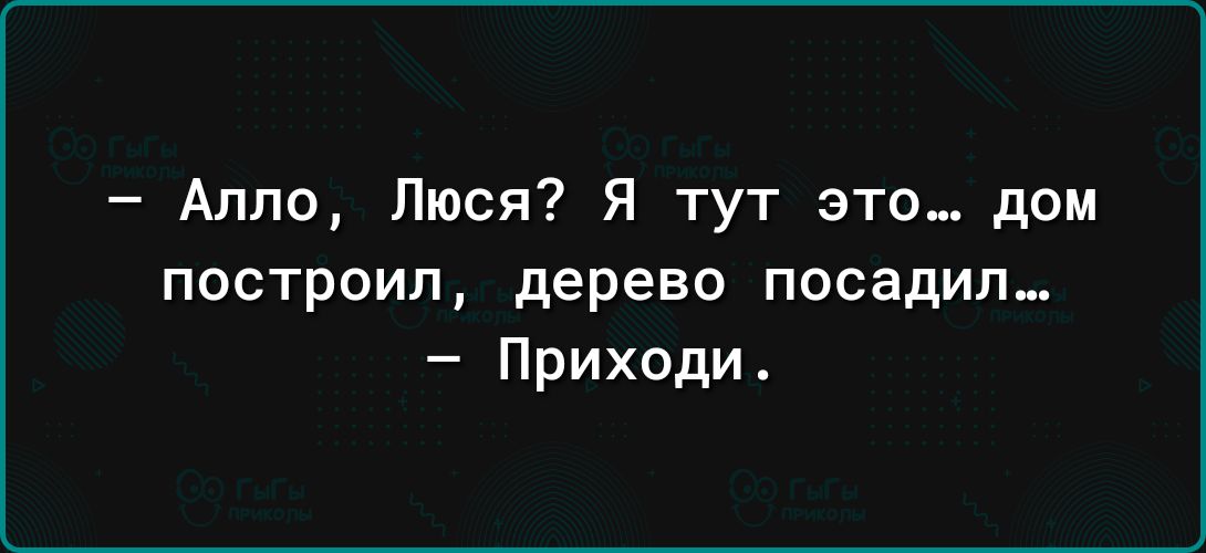 Алло Люся Я тут это дом построил дерево посадил Приходи