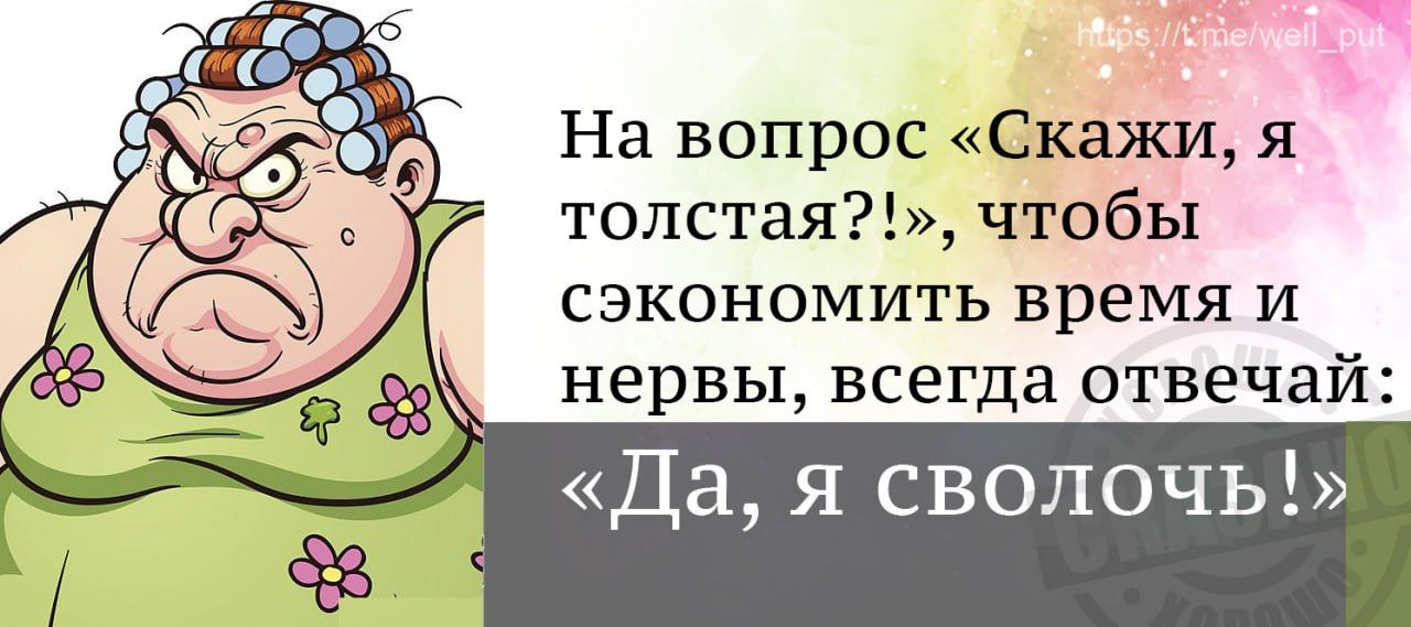 На вопрос Скажи я толстая чтобы сэкономить время и нервы всегда отвечай Дая сволочь