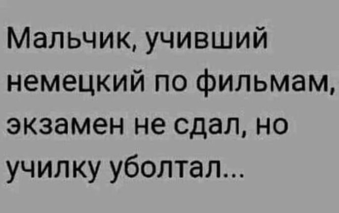 Мальчик учивший немецкий по фильмам экзамен не сдал но училку уболтал