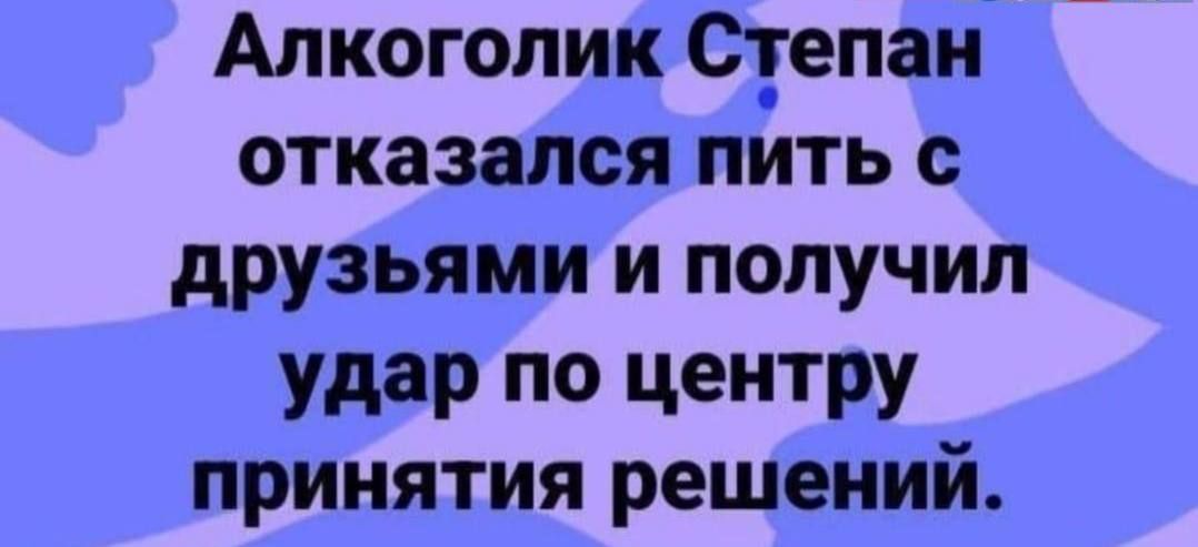 Алкоголик Степан отказался пить с друзьями и получил Удар 0 центру принятия решений