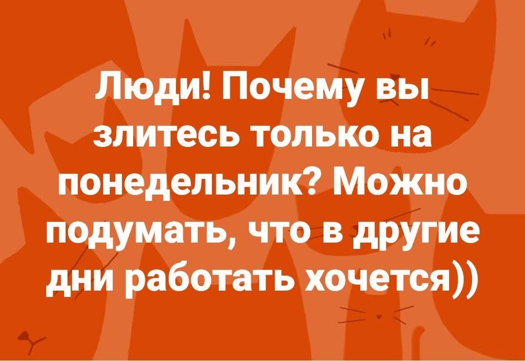 ПкЪди Почему вы зпитесь только на _ понедельник Можно подумать что в дни работать хо