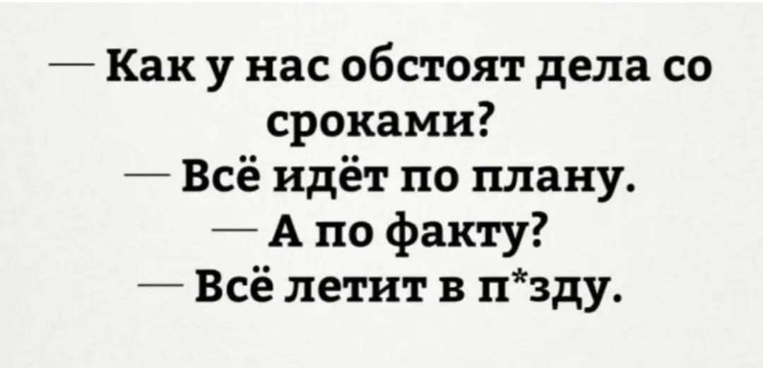 Как уу нас обстоят дела со сроками Всё идёт по плану А по факту Всё летит в пзду