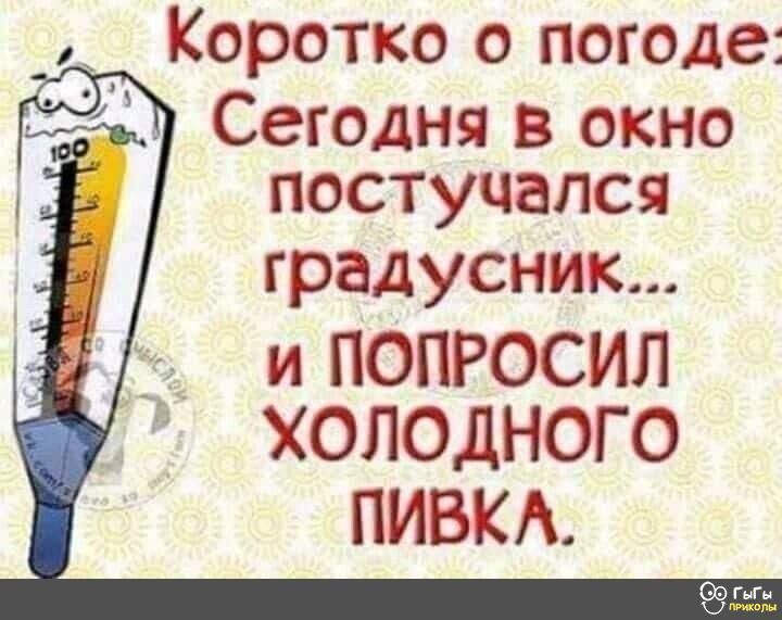 Коротко о погоде Сегодня в окно 1 постучался градусник иПОПРОСИЛ холодного ПИВКА