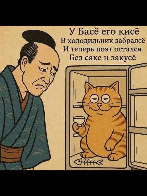 У Басё его кисё в холодильник забрался
И теперь поэт остался
Без саке и закусё