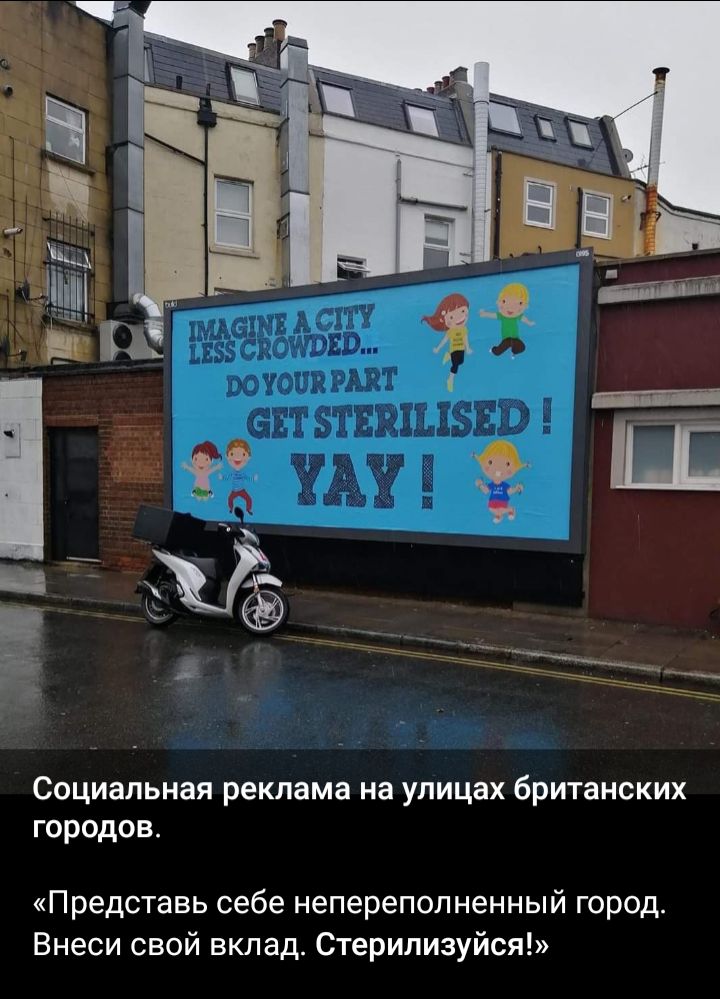 Социальная реклама на улицах британских городов Представь себе непереполненный город Внеси свой вклад Стерилизуйся