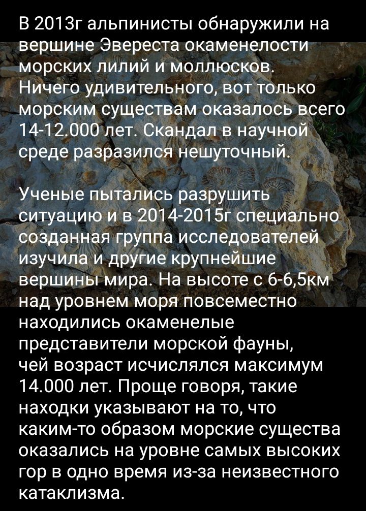 В 2013г альпинисты обнаружили на вершине Эвереста окаменелости морских пилий и моллюсков Ничего удивительного воттогціко морским существам оказалось всего 14 1 2000лет381т_дал в научной среде разразился нешуточный вы 4 Ученые патещлсь разрушить ситуациюійв 201 11 201 5г специёрьно созданная группа исследоватэщей изучйпа и дрУгие крупнейшие вершиныМира На высоте с 6 65к над уровнем моря повсеместно