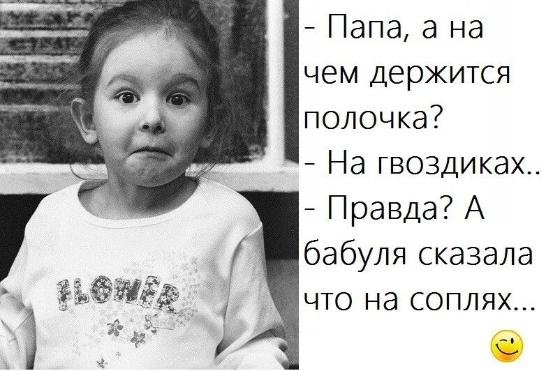 Папа а на чем держится полочка На гвоздикаж Правда А бабуля сказала что на соплях