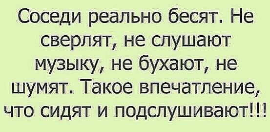 Соседи реально бесят Не сверлят не слушают музыку не бухают не шумят Такое впечатление что сидят и подслушивают