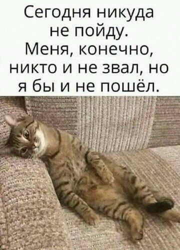 Сегодня никуда не пойду Меня конечно никто и не звал но я бы и не пошёл ёё