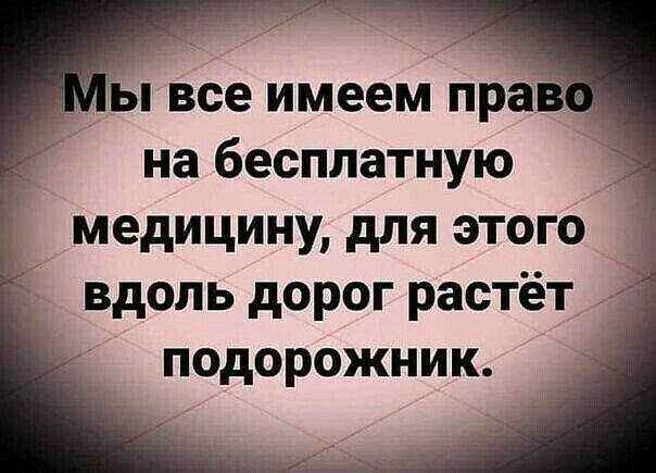 все имеем праіз на бесплатную медицину для этого вдоль дорог растёт подорожник
