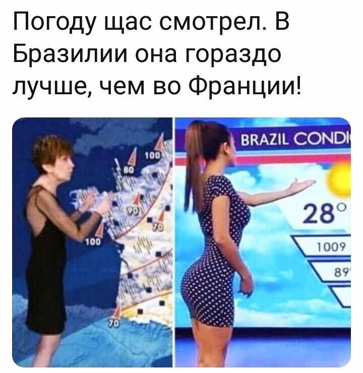 Погоду щас смотрел В Бразилии она гораздо лучшечем во Франции