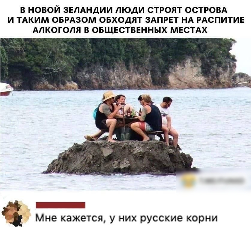 В НОВОЙ ЗЕЛАНДИИ ЛЮДИ СТРОЯТ ОСТРОВА И ТАКИМ ОБРАЗОМ ОБХОДЯТ ЗАПРЕТ НА РАСПИТИЕ АЛКОГОЛЯ В ОБЩЕСТВЕННЫХ МЕСТАХ _ Мне кажется у них русские корни
