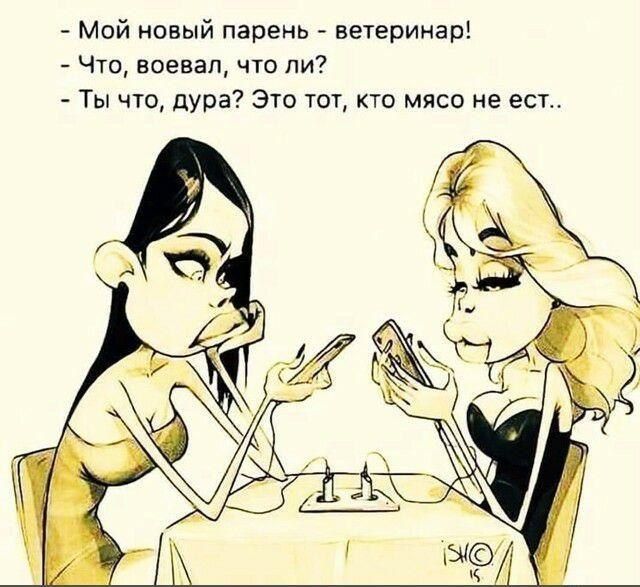 Мой новый парень ветеринар Что воевал что ли Ты что дура Это тот кто мясо не ест