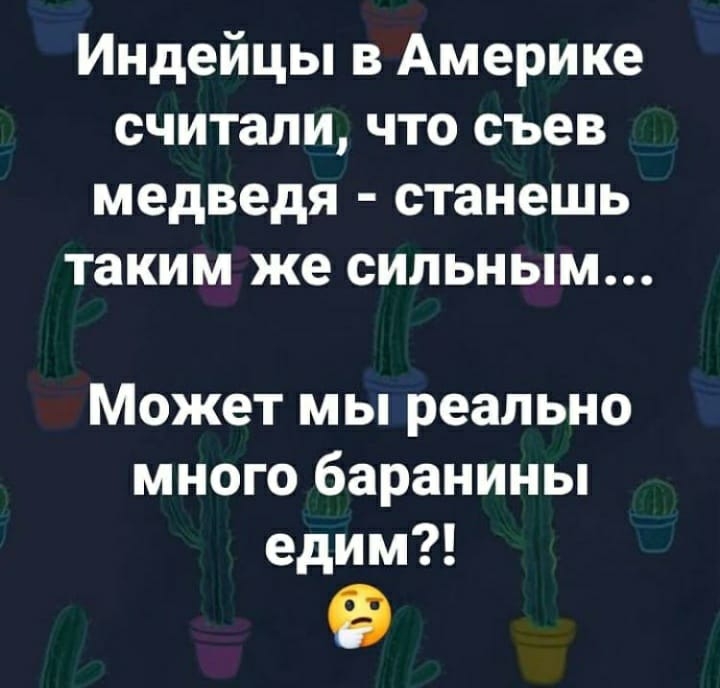 Индейцы в Америке считали что съев медведя станешь таким же сильным Может мы реально много баранины едим
