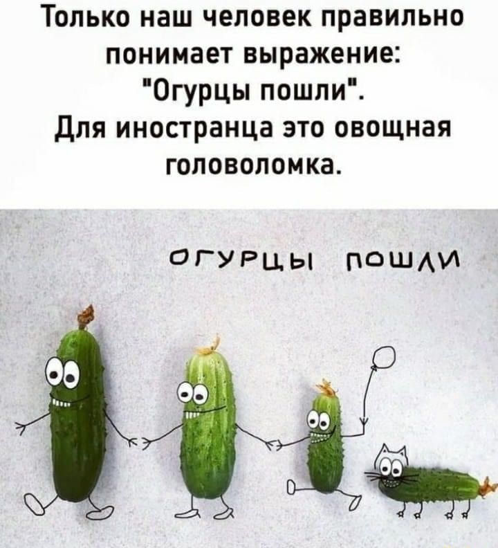 Только наш человек правильно понимает выражение Огурцы пошпи Для иностранца это овощная головоломка ПГУРЦЫ ПОШАИ На