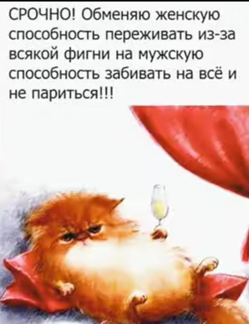 СРОЧНО Обменяю женскую способность переживать из за всякой фигни на мужскую способносгь забивать на всё и не париться