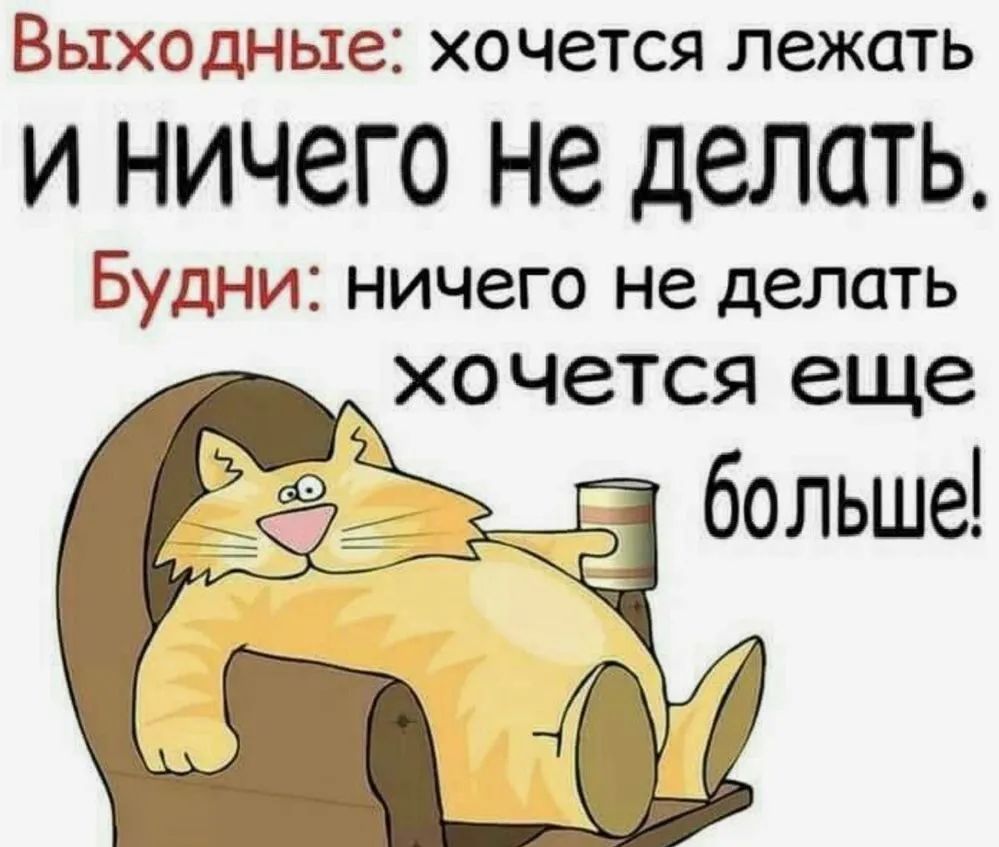 ВЫХО дН ые ХО ЧеТСЯ лежать И НИЧЗГО не делать Будни ничего не делать ХОЧЗТСЯ еще больше
