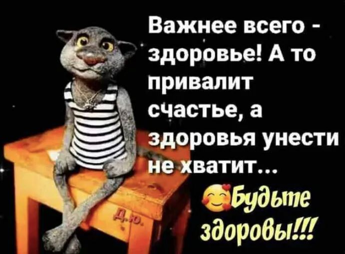 Важцее всего здоровье А то привалит счастье а здоровья унести не хватит _ Будьте здороВы