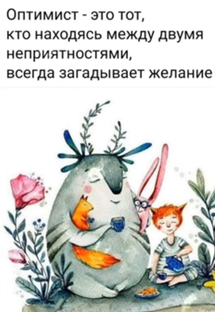 Оптимист это тот кто находясь между двумя неприятностями всегда загадывает желание