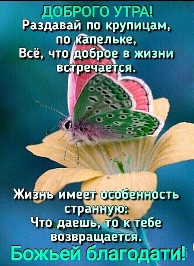 доврого УТРА Раздавай по крупицам по капелька Всё чтоёдобйое в жизни возвращае Божьей благодатиы