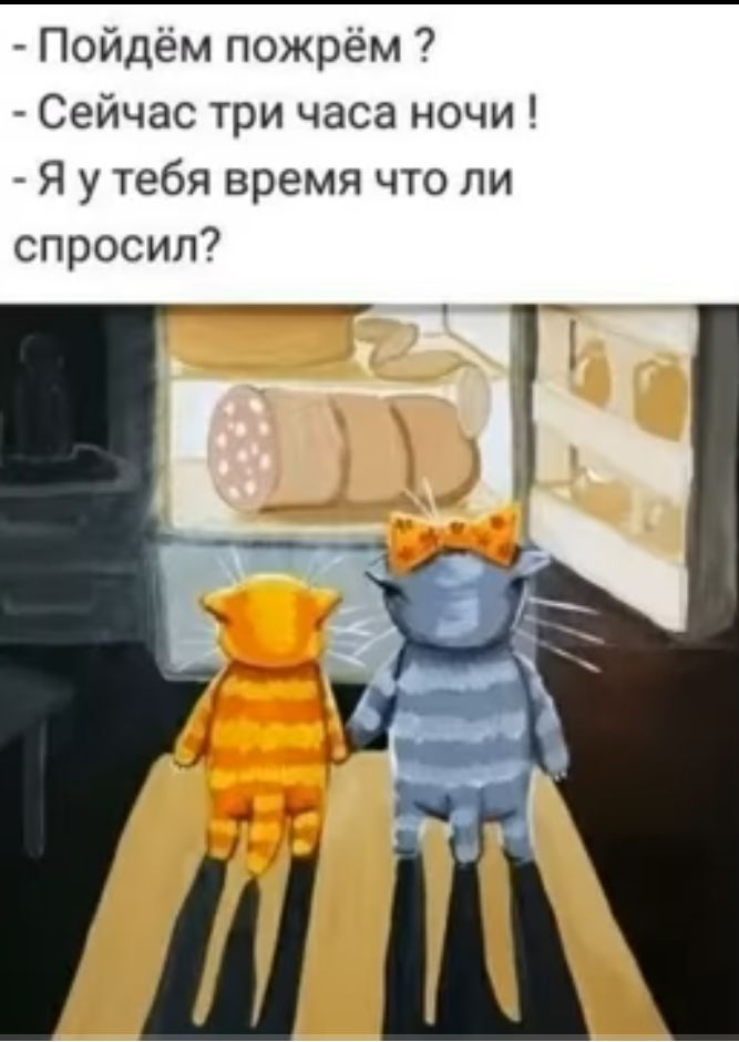 Пойдём пожрём Сейчас три часа ночи Я у тебя время что ли спросил7