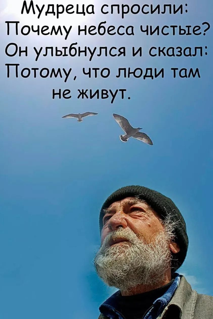 Мудреца спросили Почему небеса чистые Он улыбнулся и сказал Потому что люди там не живут Ъ