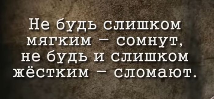 Не будь слишком мягким сомнут не будь и слишком жёстким сломают