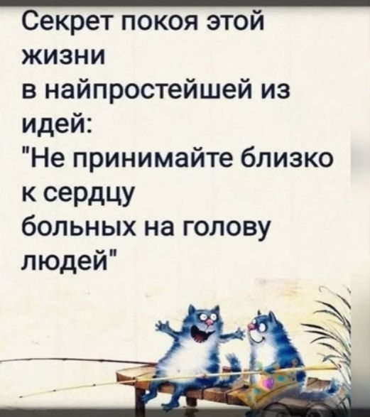 Секрет покоя этой жизни в найпростейшей из идей Не принимайте близко К сеРдЦУ больных на голову людей