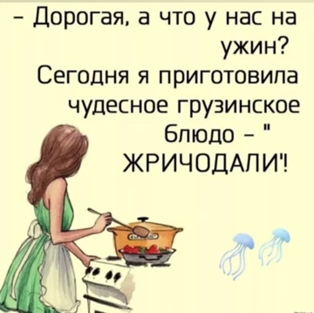 Дорогая а что у нас на ужин Сегодня я приготовила чудесное грузинское бпюдо ЖРИЧОДАПИ