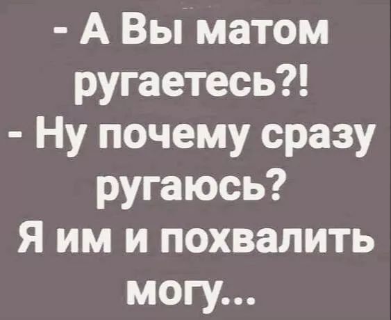 А Вы матом ругаетесь Ну почему сразу ругаюсь Я им и похвалить могу