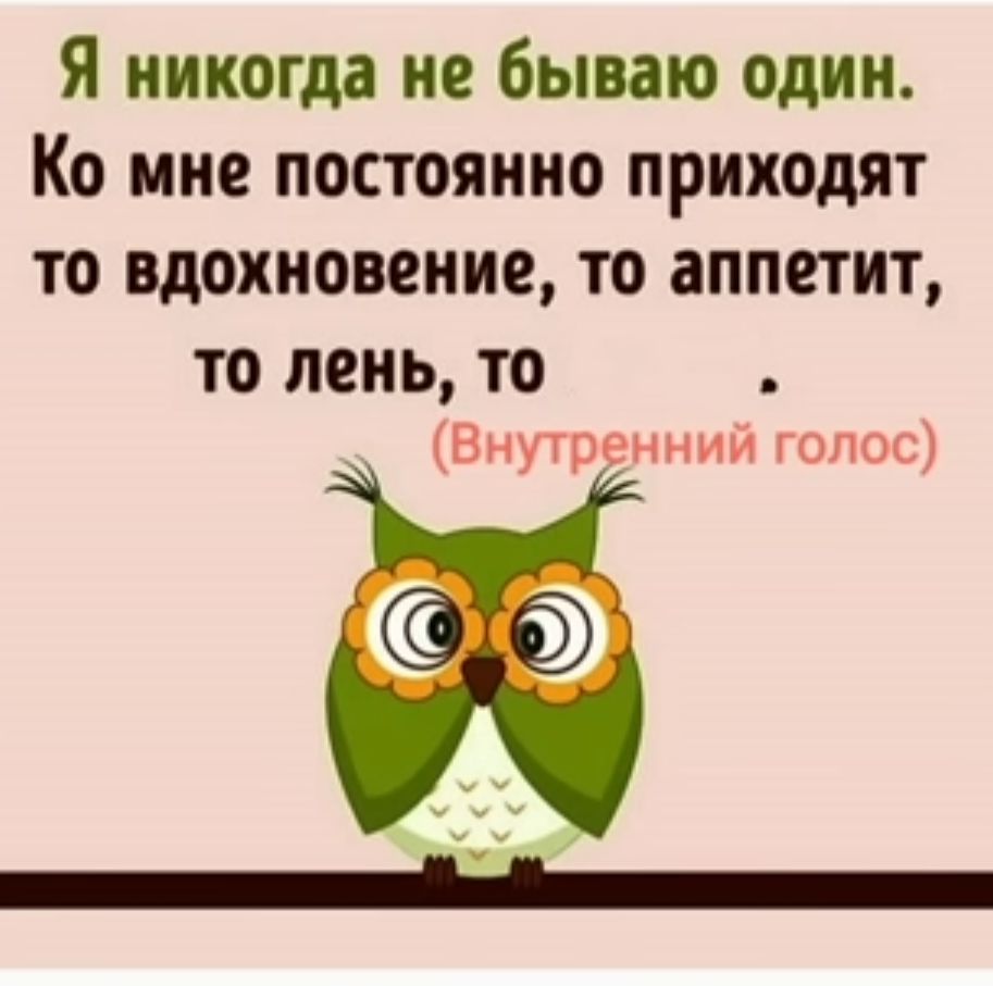 Я никогда не бываю ОДИН КО МНЕ ПОСТОЯННО приходят ТО вдохновение ТО ВППСТИЪ ТО ЛЕНЬ ТО Внутренним голос