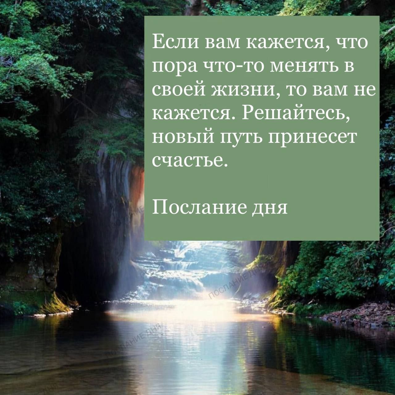 Если вам кажется, что пора что-то менять в своей жизни, то вам не кажется. Решайтесь, новый путь принесет счастье.

Послание дня