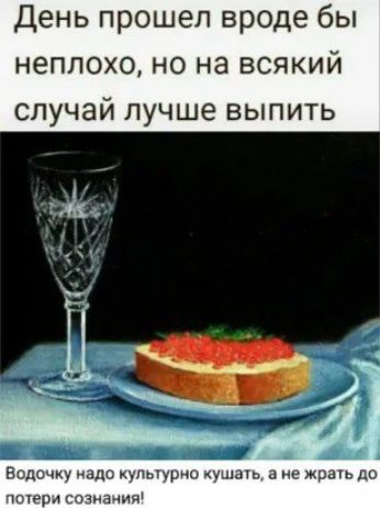 День прошел вроде бы неплохо но на всякий случай лучше выпить Виде жу надо культурно ушачь а не краш до пщррл гп чнания