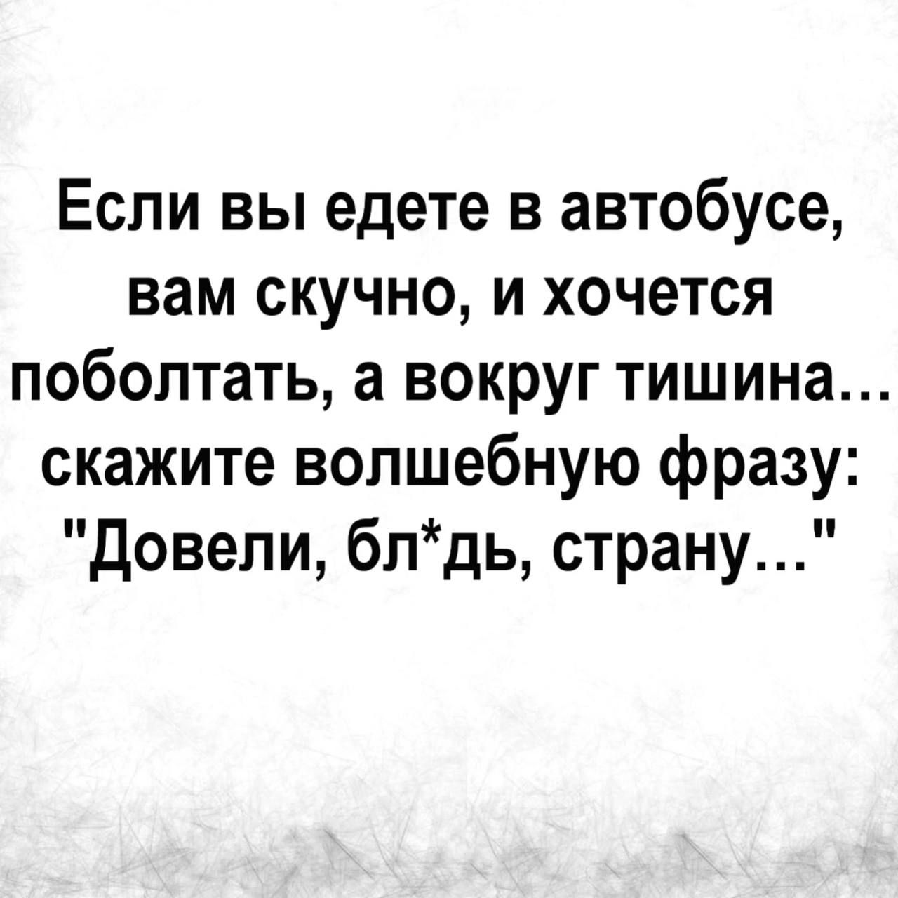 Если вы едете в автобусе вам скучно и хочется поболтать а вокруг тишина скажите волшебную фразу довели блдь страну