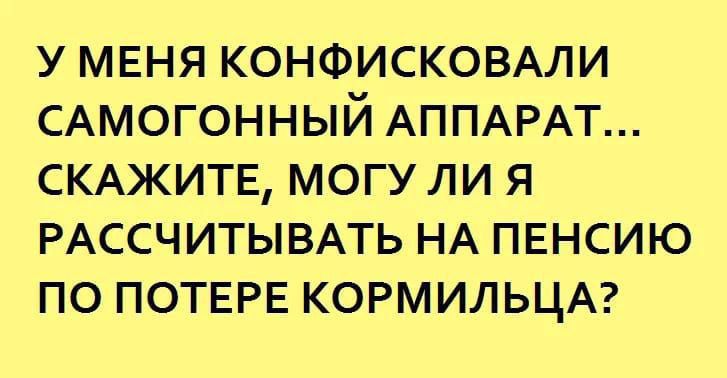 У МЕНЯ КОНФИСКОВАЛИ САМОГОННЫЙ АППАРАТ СКАЖИТЕ МОГУ ЛИ Я РАССЧИТЫВАТЬ НА ПЕНСИЮ ПО ПОТЕРЕ КОРМИЛЬЦА