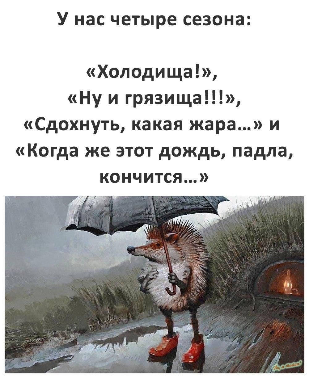 У нас Четыре сезона Холодища Ну и грязища Сдохнуть какая жара и Когда же этот дождь падла кончится
