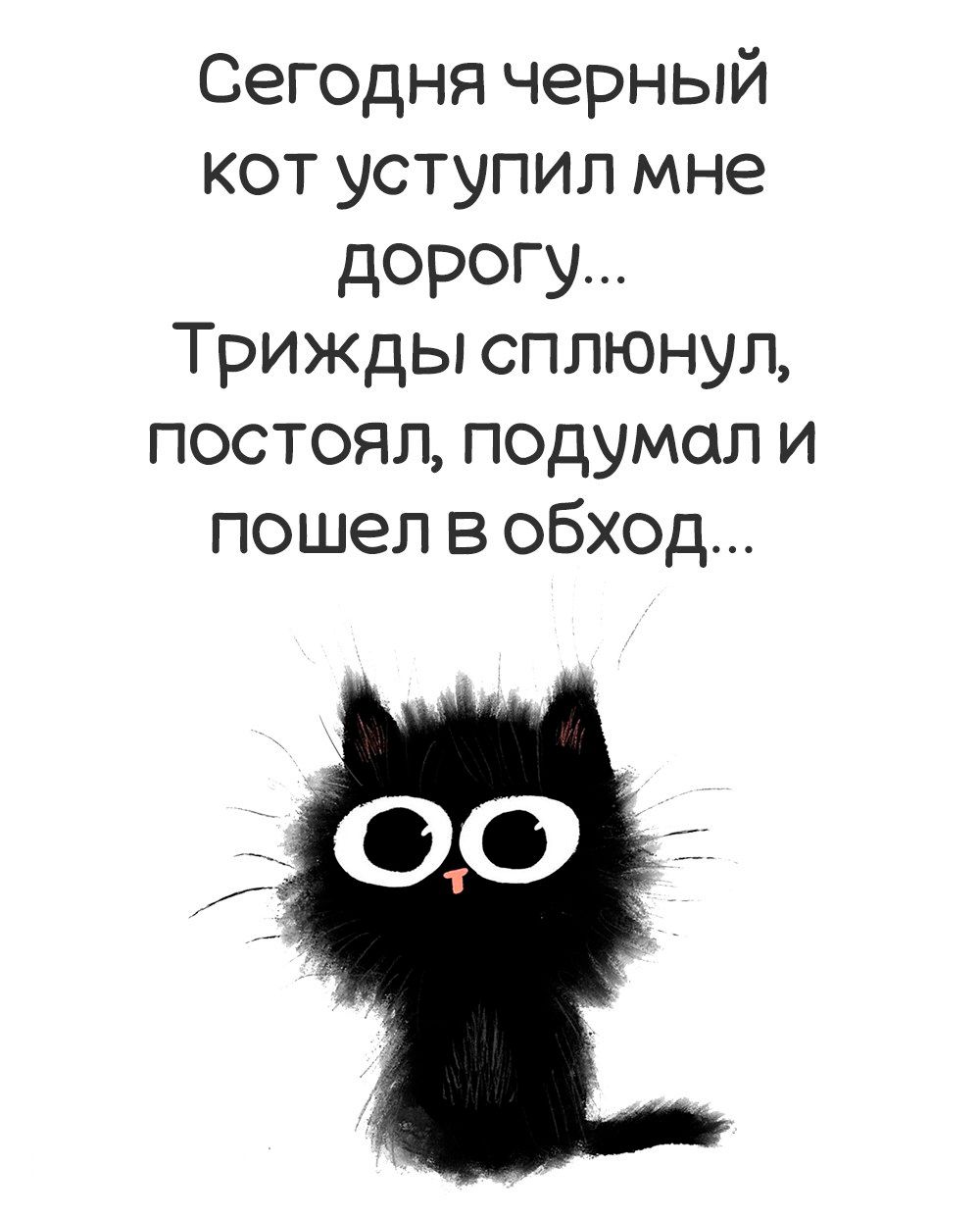 Сегодня черный кот уступил мне дорогу Трижды сплюнул постоял подумал и пошел в обход