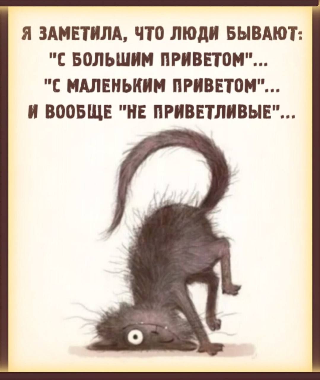 Я ЗАМЕТИЛА ЧТО ЛЮДИ БЫВАЮТ С БОЛЬШИМ ПРИВЕТОМ С МАЛЕНЬКИМ ПРИВЕТОМ И ВООБЩЕ НЕ ПРИВЕТЛИВЫЕ