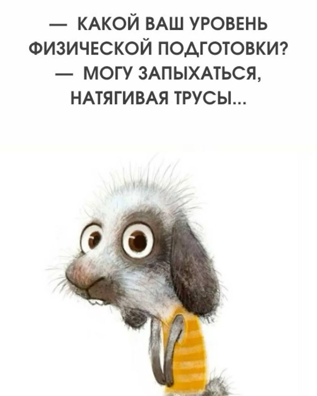 — Какой ваш уровень физической подготовки? — Могу запыхаться, натягивая трусы...