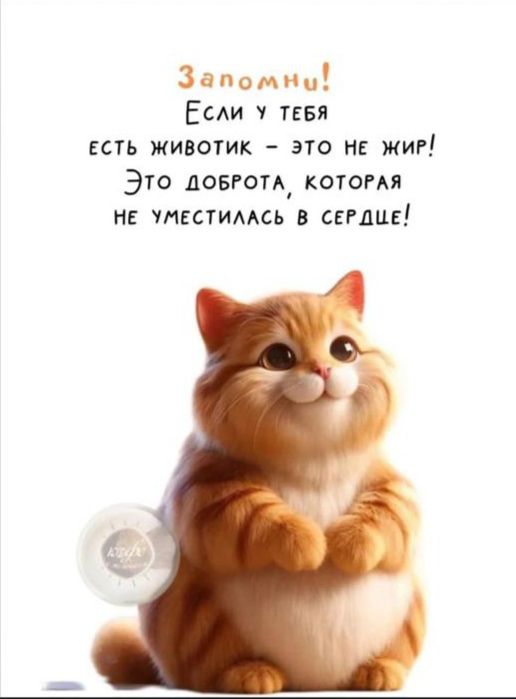 Запомни! Если у тебя есть животик – это не жир! Это доброта, которая не уместилась в сердце!