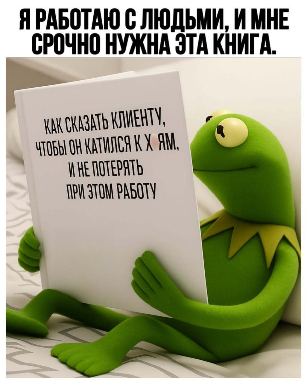 Я РАБОТАЮ С ЛЮДЬМИ, И МНЕ СРОЧНО НУЖНА ЭТА КНИГА.
КАК СКАЗАТЬ КЛИЕНТУ, ЧТОБЫ ОН КАТИЛСЯ К Х ЯМ, И НЕ ПОТЕРЯТЬ ПРИ ЭТОМ РАБОТУ