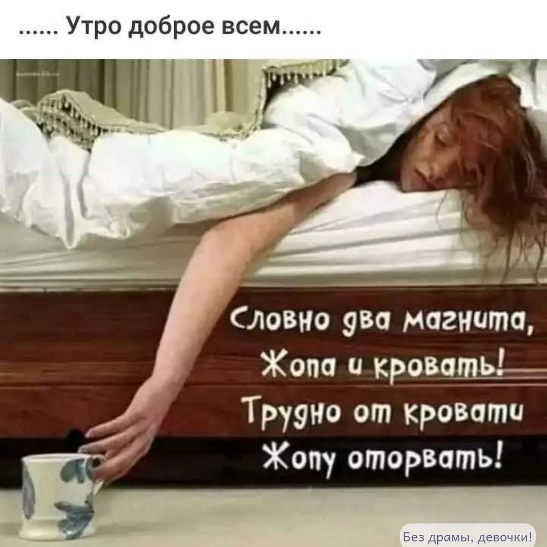 Утро доброе всем...\nСловно два магнита, Жопа и кровать! Трудно от кровати Жопу оторвать!