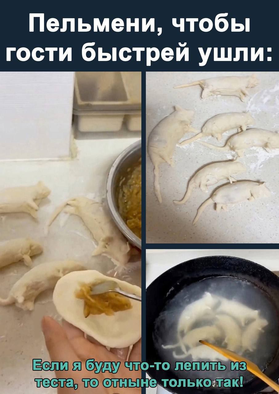 Пельмени, чтобы гости быстрее ушли:
Если я буду что-то лепить из теста, то отныне только так!
