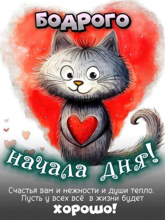 Бодрого начала дня! Счастья вам и нежности и души тепло. Пусть у всех всё в жизни будет хорошо!